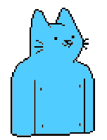 a pixel art drawing of a blue cat holding a pink heart in its chest