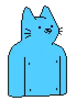a pixel art drawing of a blue cat holding a pink heart in its chest