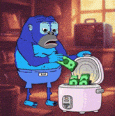 a cartoon gorilla pouring money into a rice cooker