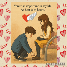 a picture of a boy putting a shoe on a girl with the words " you 're as important in my life "