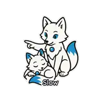a sticker of a fox and a cat with the word slow on it