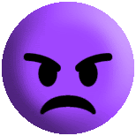 a purple smiley face with an angry look on its face