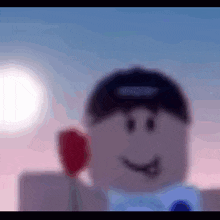 a blurred image of a roblox character holding a red heart .