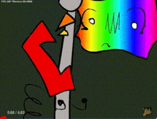 a cartoon drawing of a person with a rainbow face