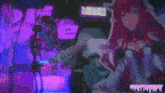a video game scene with a pink sign that says ' happy friday '