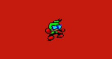 a pixel art drawing of a green character with red boxing gloves