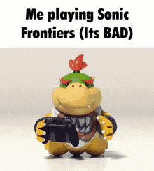 a cartoon character holding a controller with the words me playing sonic frontiers