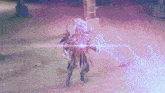 a person in a costume with a purple light coming out of it