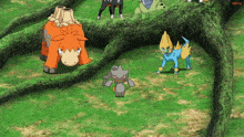 a group of pokemon are standing in a maze and one of them has the number 10 on its back