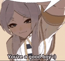 a cartoon girl with a speech bubble that says you 're a good boy