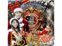 a merry christmas card with a man and a woman