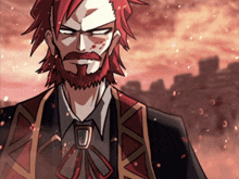 a man with red hair and a beard is wearing a suit and tie