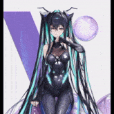 a girl with long black hair is holding a purple bubble