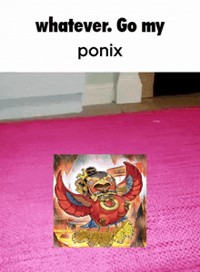 a pink rug with a picture of a bird on it and the words whatever go my ponix