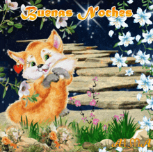 a picture of a fox with the words buenas noches on it