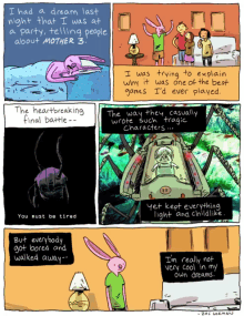 a cartoon of a rabbit and a flamingo with the words i had a dream last night that i was at a party