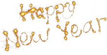 the word happy new year is written in sparklers on a white background