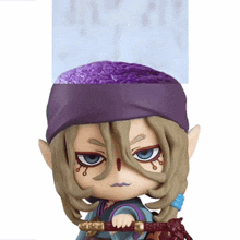 a cartoon character with a purple headband and a sword
