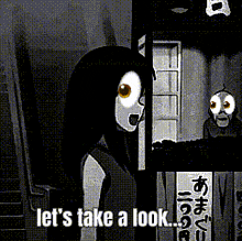 a cartoon character says let 's take a look in a black and white scene