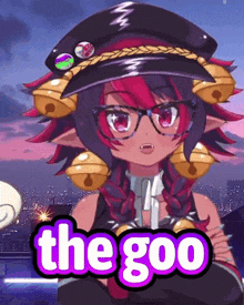 a picture of a girl with glasses and a hat that says " the goo "