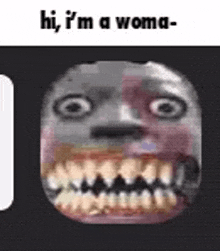 a close up of a scary face with sharp teeth and a black background .