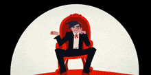 a cartoon of a man in a suit sitting in a red chair .