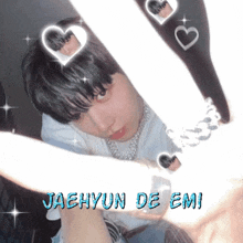a picture of a boy with the name jaehyun de emi on it