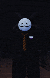 a cartoon character in a suit and tie with a smiley face