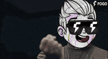 a cartoon character wearing sunglasses with the letter f on his face