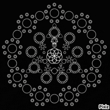 a black background with white circles and flowers and a pixiz logo