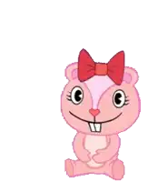 a cartoon squirrel with a red bow on her head
