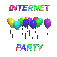 a bunch of colorful balloons with the words internet party