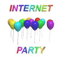 a bunch of colorful balloons with the words internet party