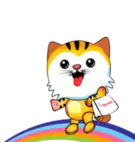a cartoon cat is holding a shopping bag and saying add to cart na