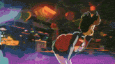 a cartoon drawing of a girl in a red jacket with the word pokemon on her chest