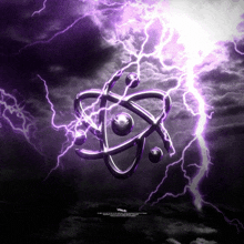 a picture of a purple lightning storm with a purple atom