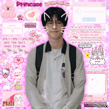 a picture of a boy with a pink background with princess written on it