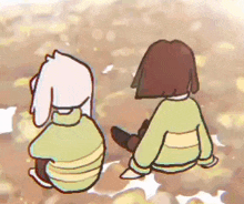 a cartoon of a goat and a girl sitting next to each other on the ground .