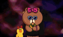 a teddy bear wearing a top hat and sunglasses is holding a flower