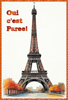 a picture of the eiffel tower with the words " oui c'est pareel "