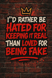 graffiti on a brick wall that reads " i 'd rather be hated for keeping it real than loved for being fake