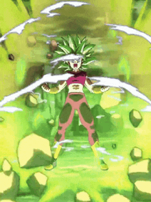 a cartoon of a girl with green hair and a pink shirt