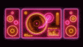 a neon sign of a record player , speakers , and a turntable .