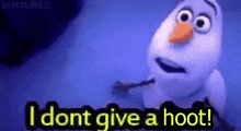 olaf from frozen is saying `` i don t give a hoot '' .