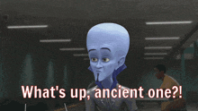 two cartoon characters are standing next to each other with the words what 's up ancient one below them