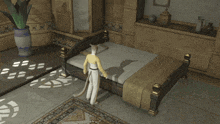a cartoon character is laying on a bed with the words good night chat below it