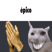 a picture of a praying hand and a smiling dog
