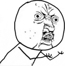 a black and white drawing of a man 's face with a very angry expression .