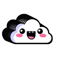 a cartoon drawing of a smiling cloud with a pink cheek