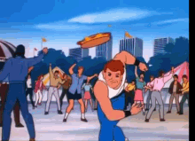 a cartoon of a man throwing a frisbee